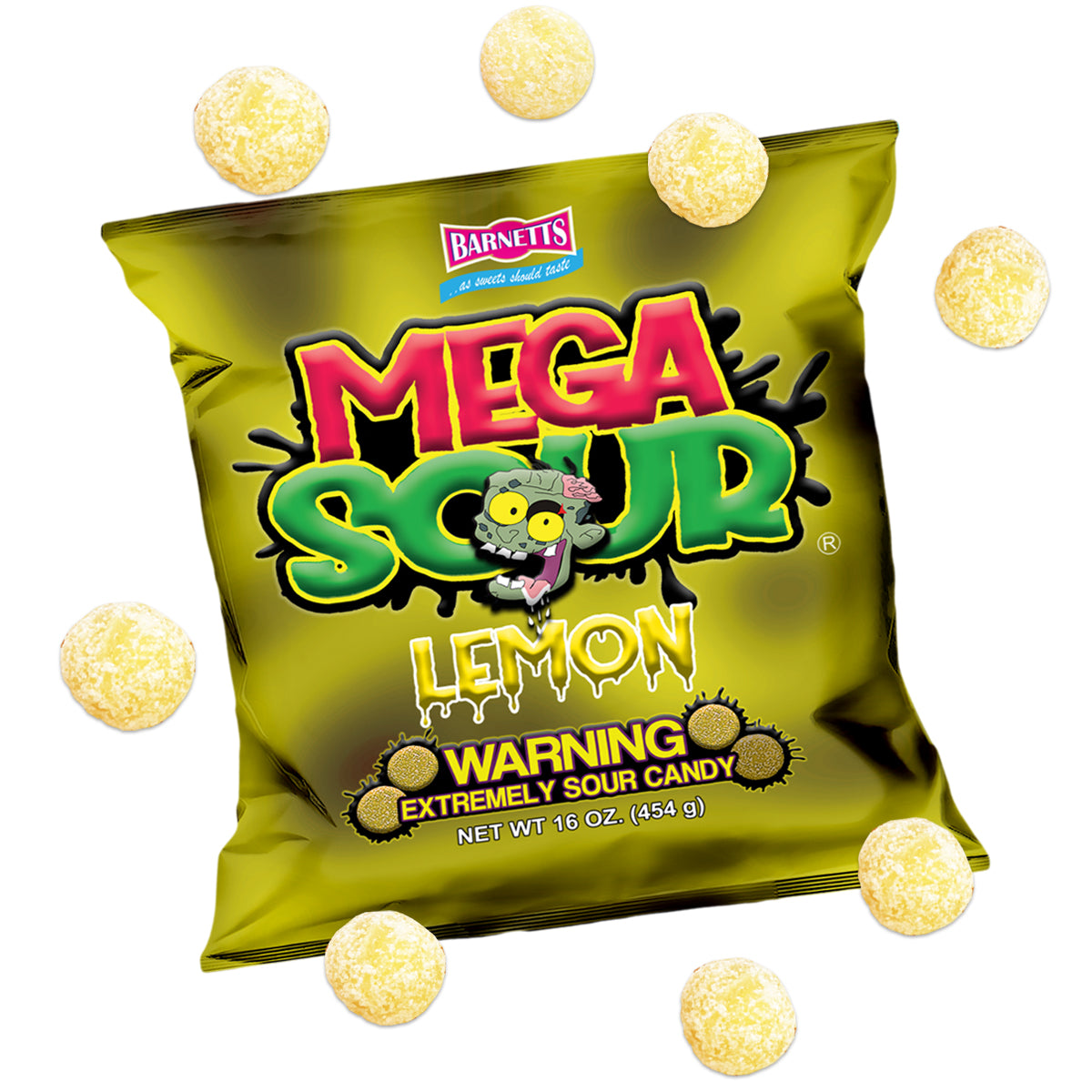 Barnett Sweets Mega Sour Candy Lemon 454g (1Lb - Box of 6)