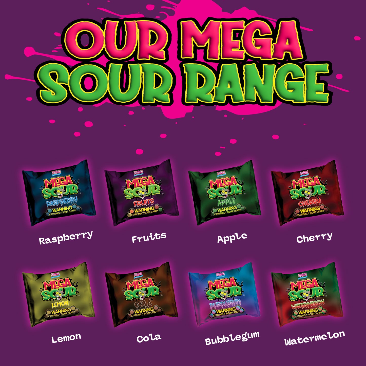 Barnett Sweets Mega Sour Candy Lemon 227g (1/2LB - Box of 9)