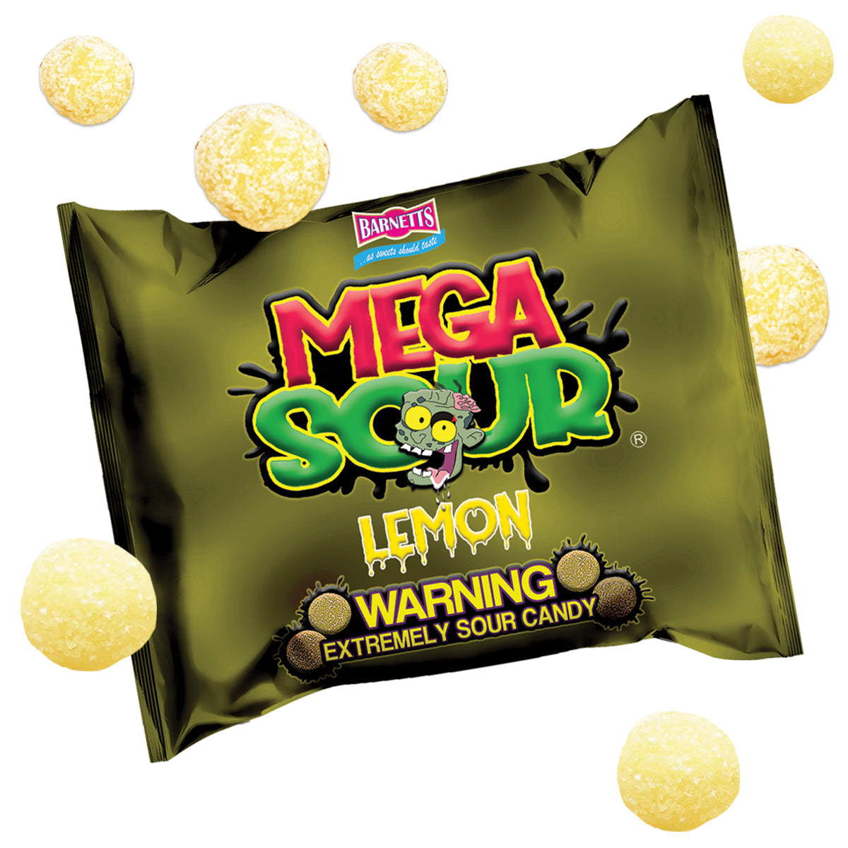 Barnett Sweets Mega Sour Candy Lemon 227g (1/2LB - Box of 9)