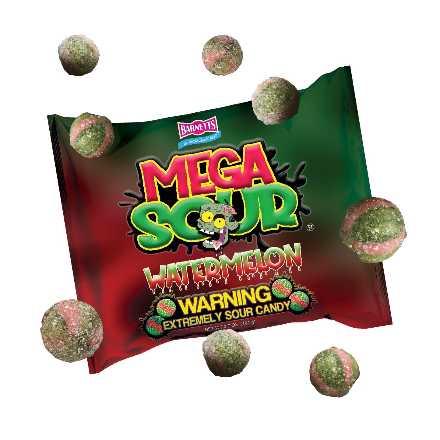 Barnett Sweets Mega Sour Candy Watermelon 104g (Box of 180)