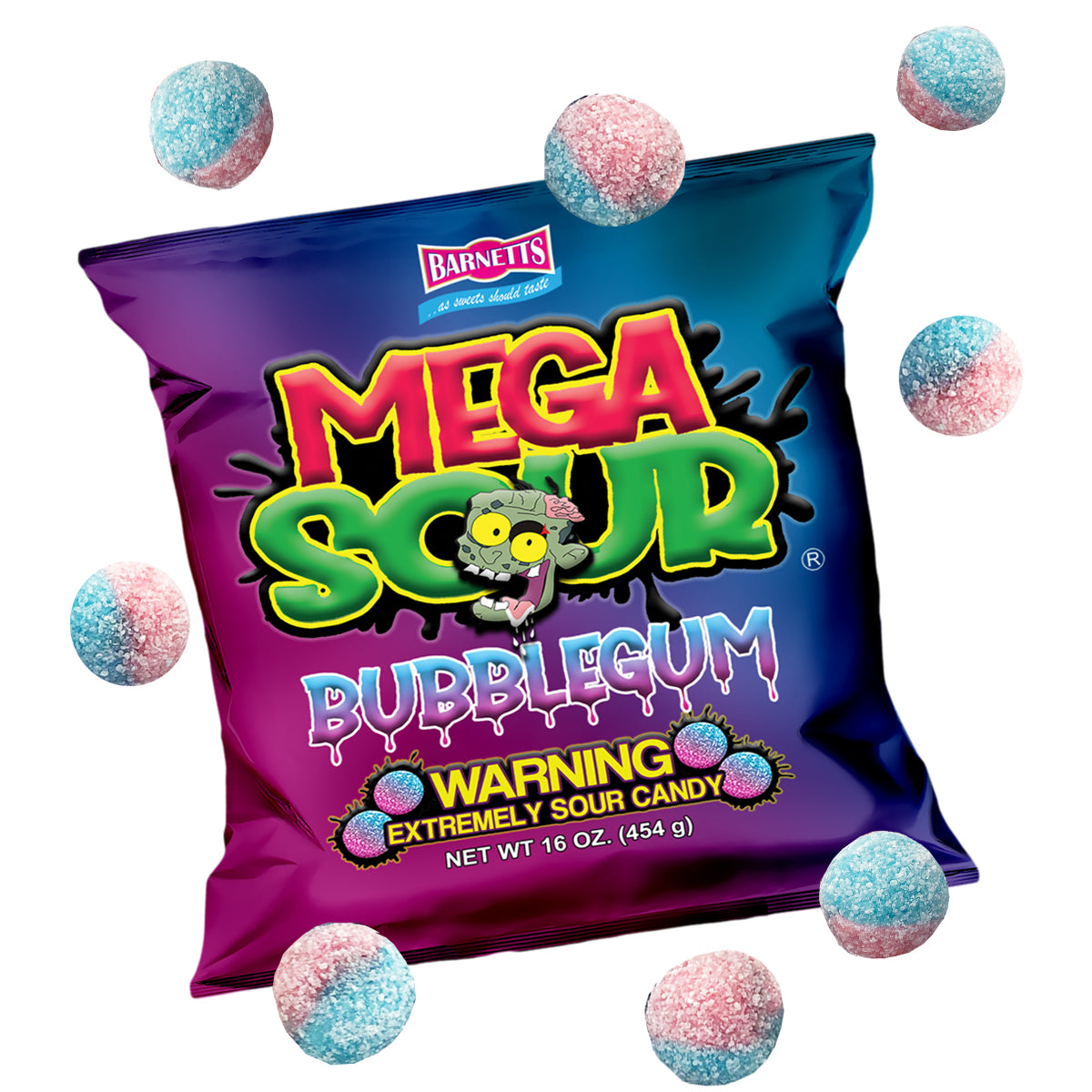 Barnett Sweets Mega Sour Candy Bubblegum 454g (1Lb - Box of 6)