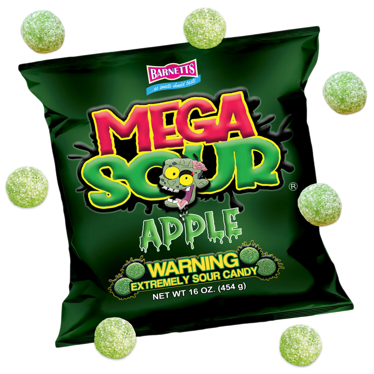 Barnett Sweets Mega Sour Candy Apple 454g (1Lb - Box of 6)