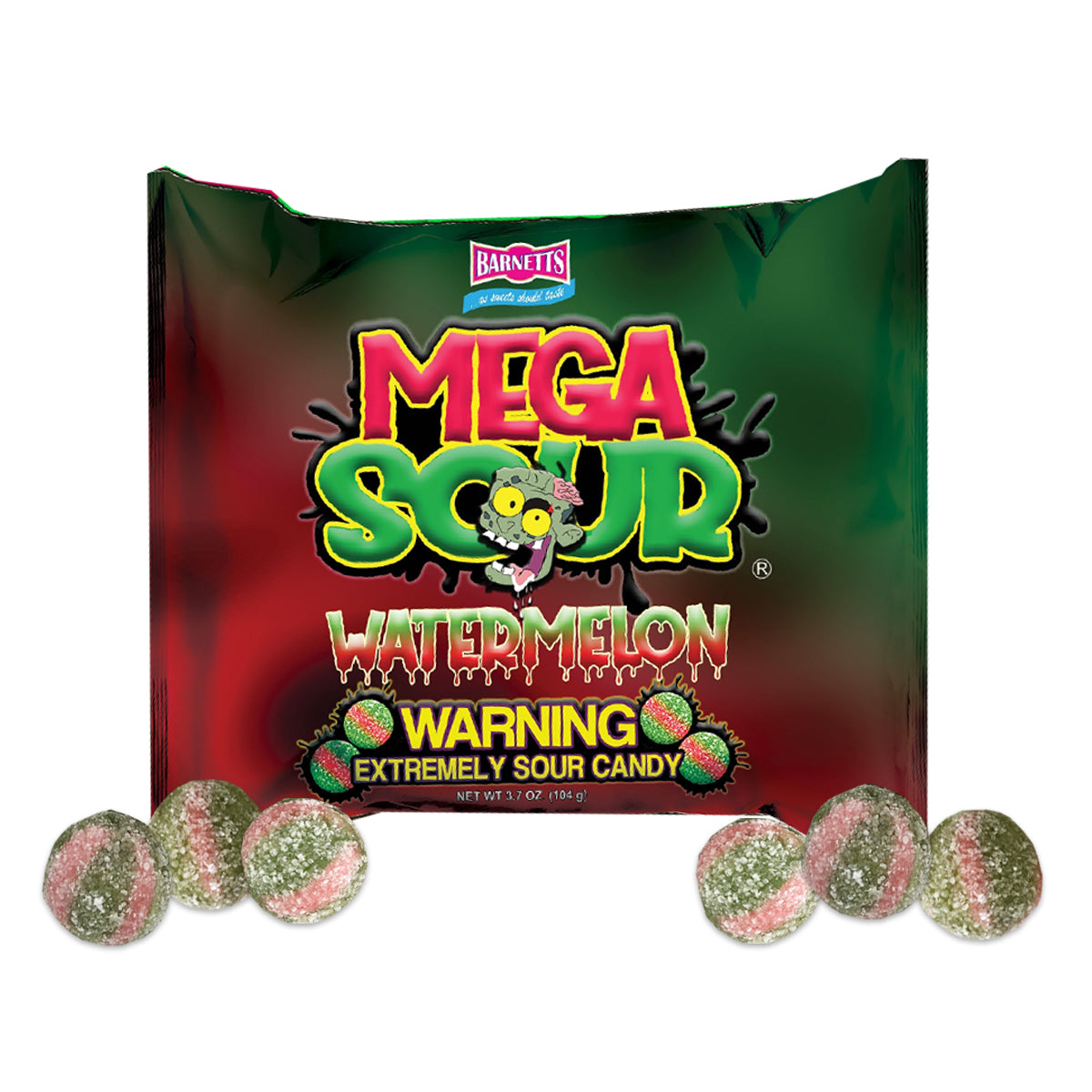 Barnett Sweets Mega Sour Candy Watermelon 104g (Box of 180)