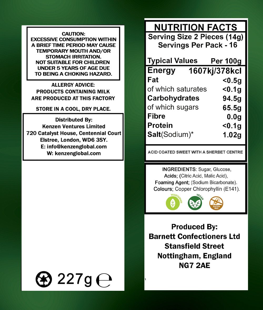 Barnett Sweets Mega Sour Candy Apple 227g (1/2LB - Box of 9)