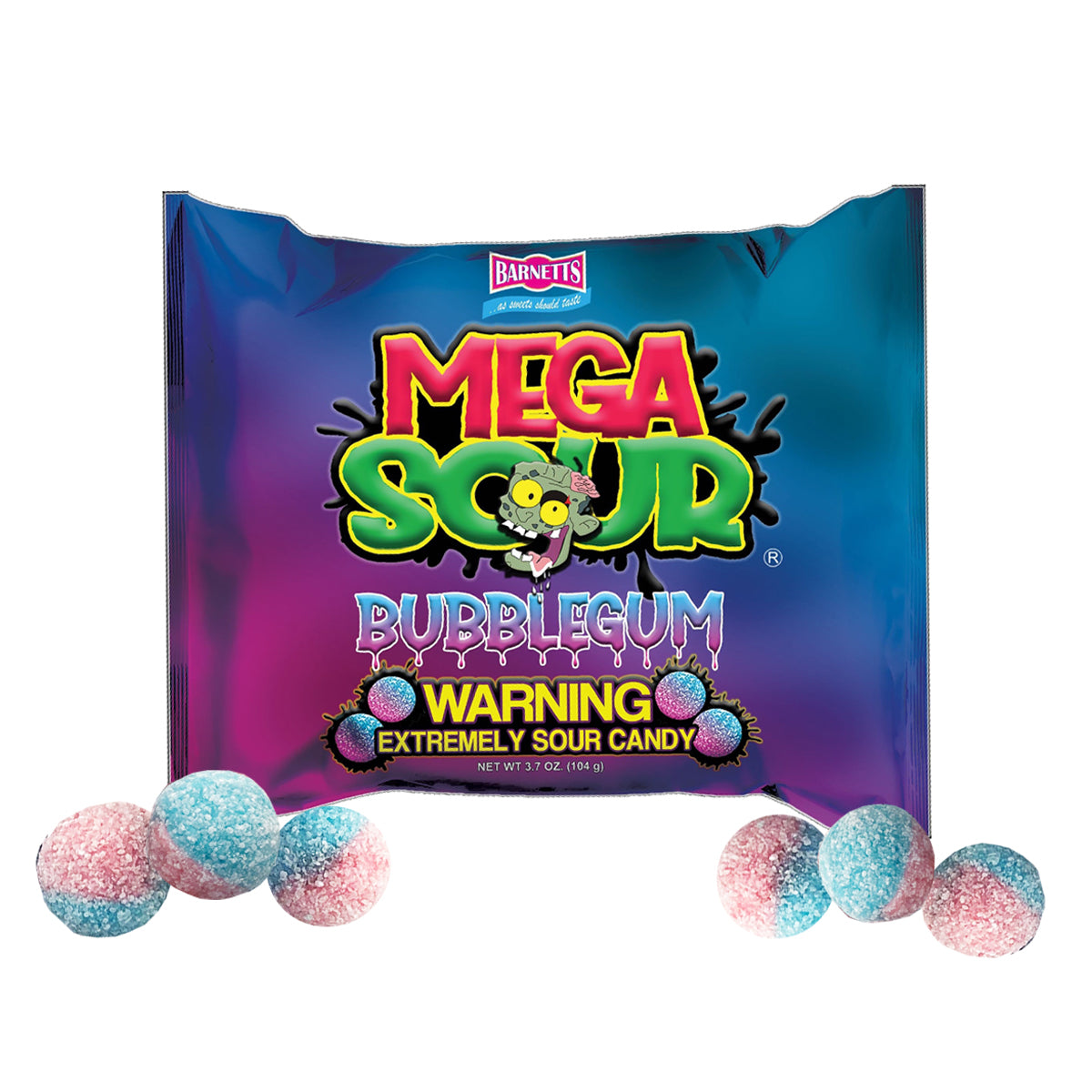 Barnett Sweets Mega Sour Candy Bubblegum 104g (Box of 12)