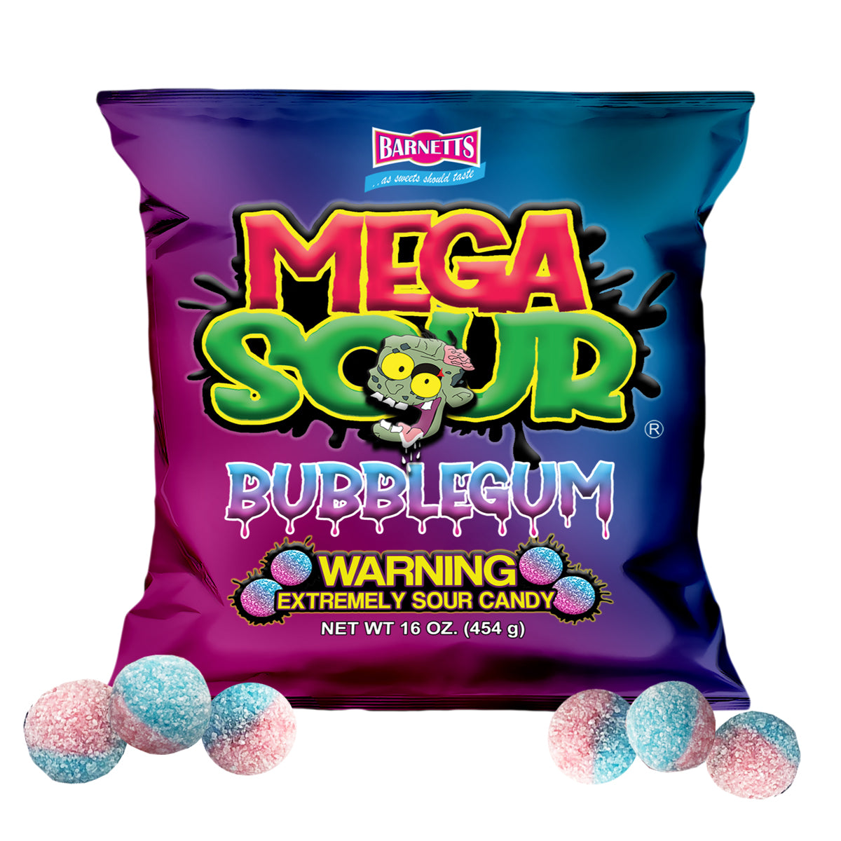 Barnett Sweets Mega Sour Candy Bubblegum 454g (1Lb - Box of 6)