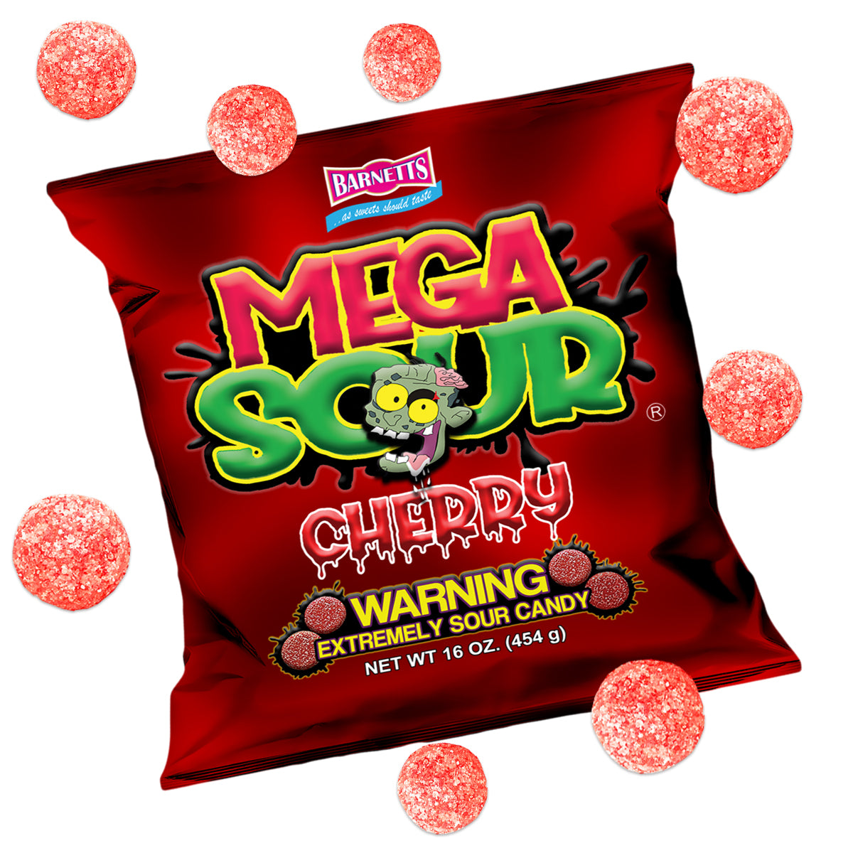 Barnett Sweets Mega Sour Candy Cherry 454g (1Lb - Box of 6)