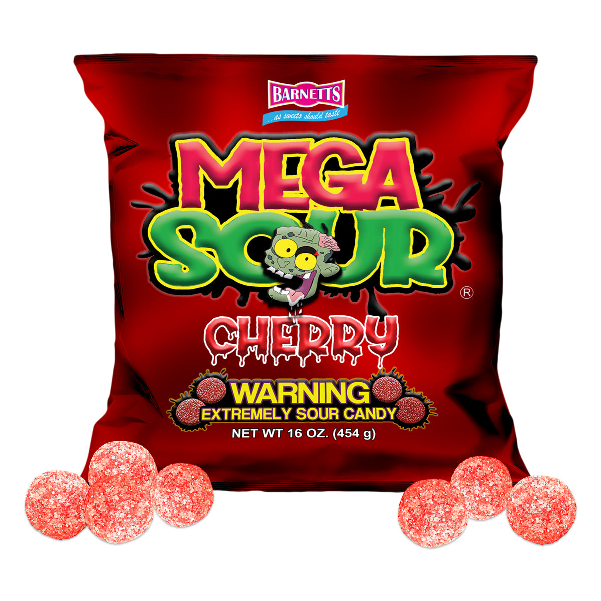 Barnett Sweets Mega Sour Candy Cherry 454g (1Lb - Box of 6)
