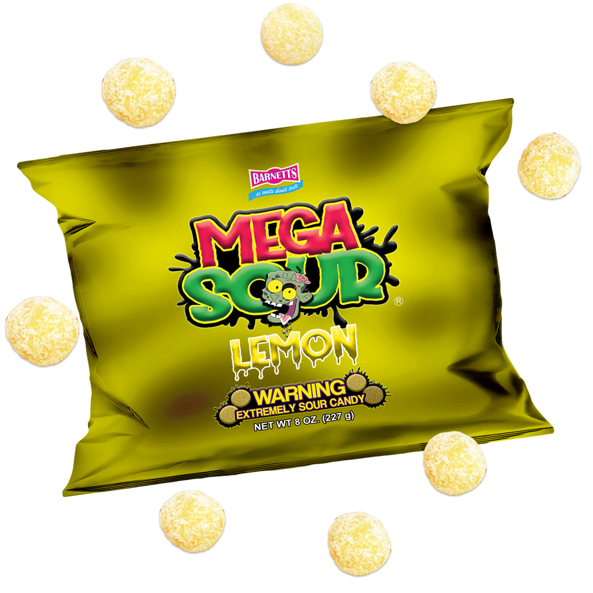 Barnett Sweets Mega Sour Candy Lemon 227g (1/2LB - Box of 9)