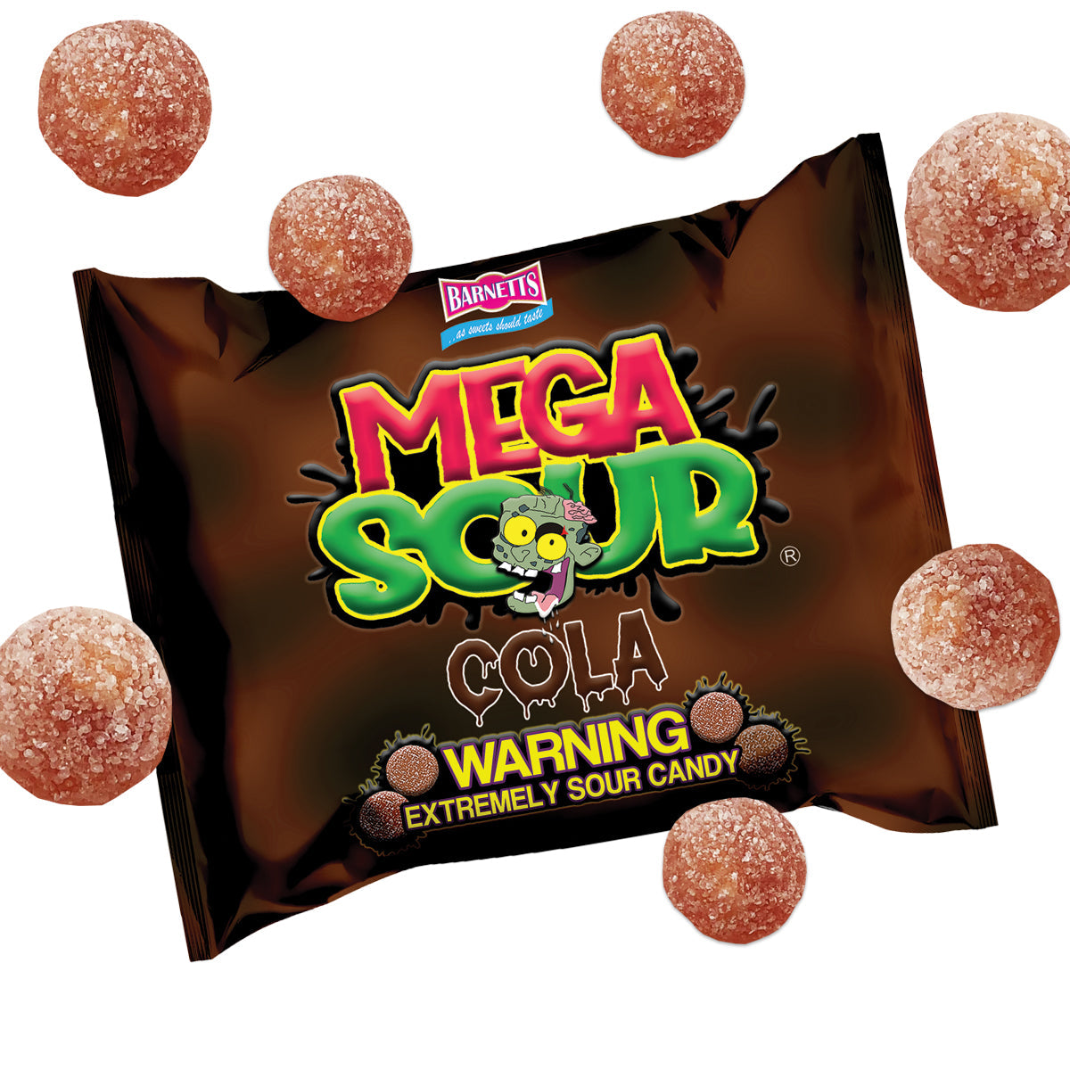 Barnett Sweets Mega Sour Candy Cola 104g (Box of 180 Bags)