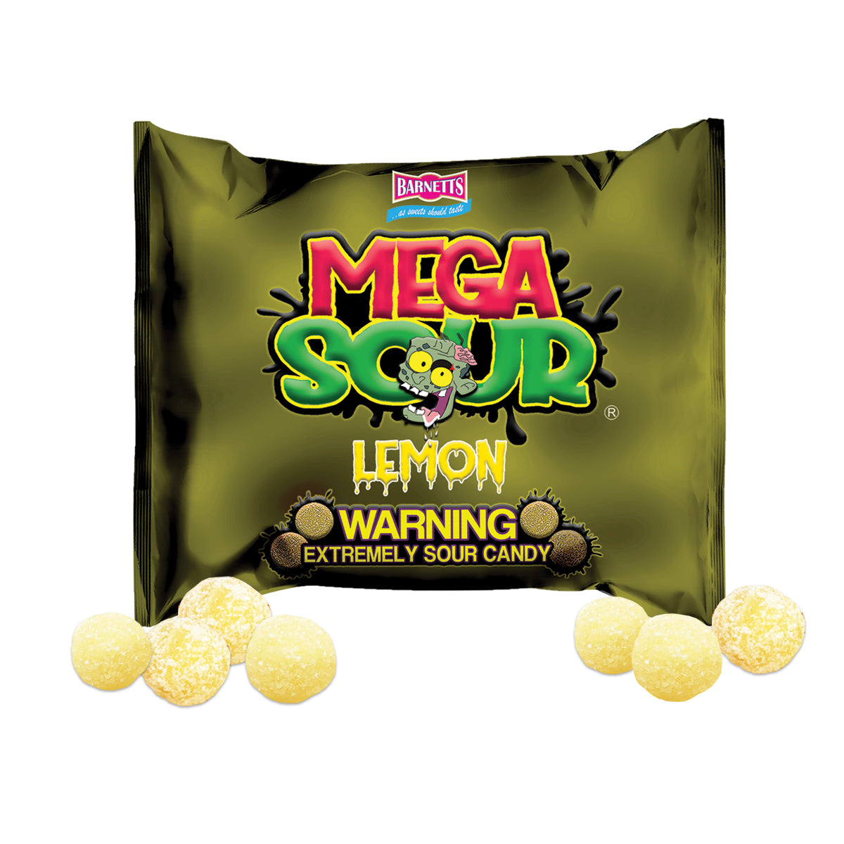 Barnett Sweets Mega Sour Candy Lemon 104g (Box of 180 Bags)