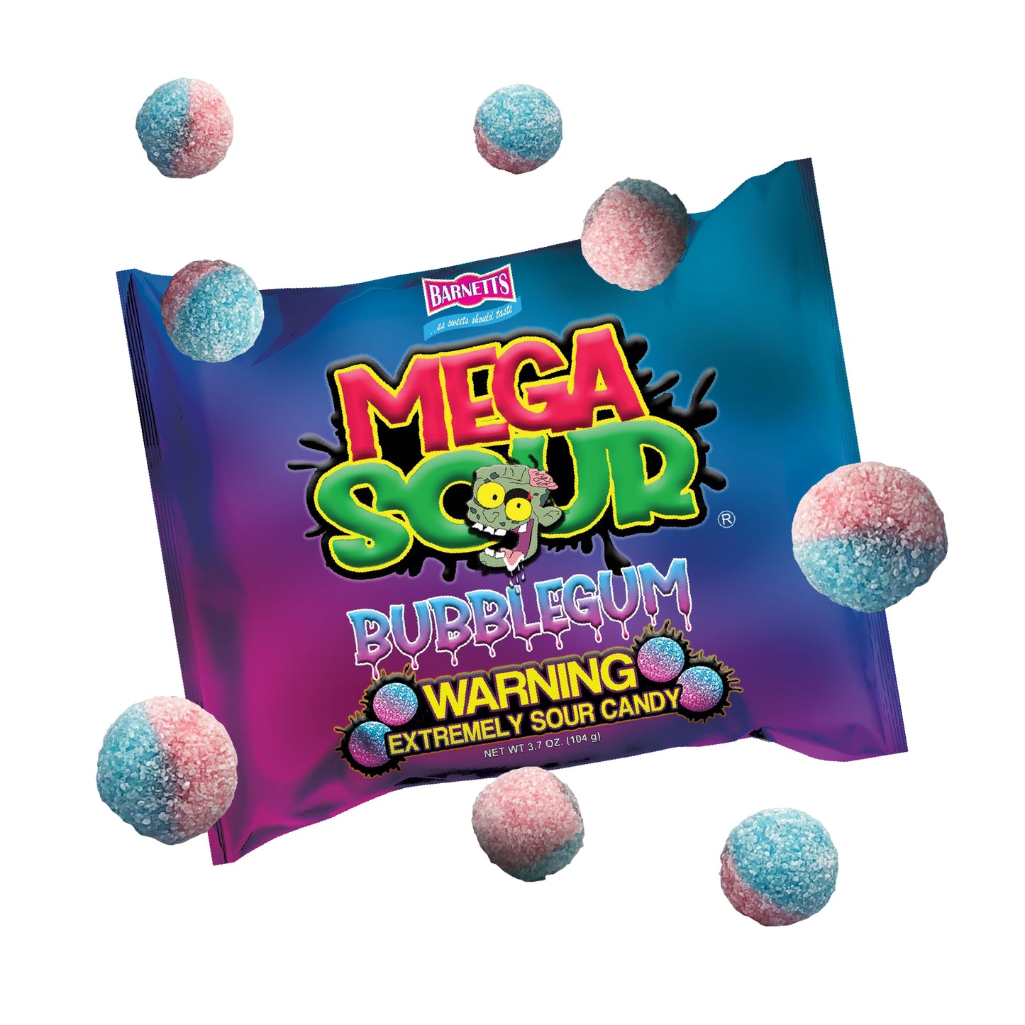 Barnett Sweets Mega Sour Candy Bubblegum 104g (Box of 12)