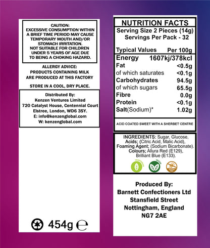 Barnett Sweets Mega Sour Candy Bubblegum 454g (1Lb - Box of 6)