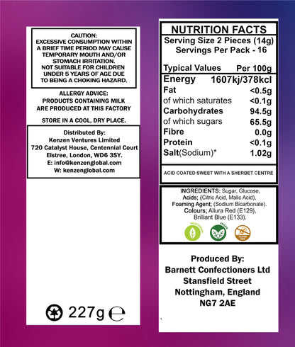 Barnett Sweets Mega Sour Candy Bubblegum 227g (1/2LB - Box of 9)