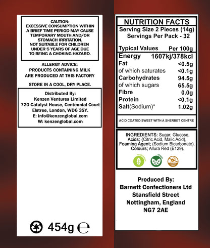 Barnett Sweets Mega Sour Candy Cherry 454g (1Lb - Box of 6)