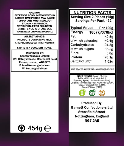 Barnett Sweets Mega Sour Candy Fruits 454g (1Lb - Box of 6)