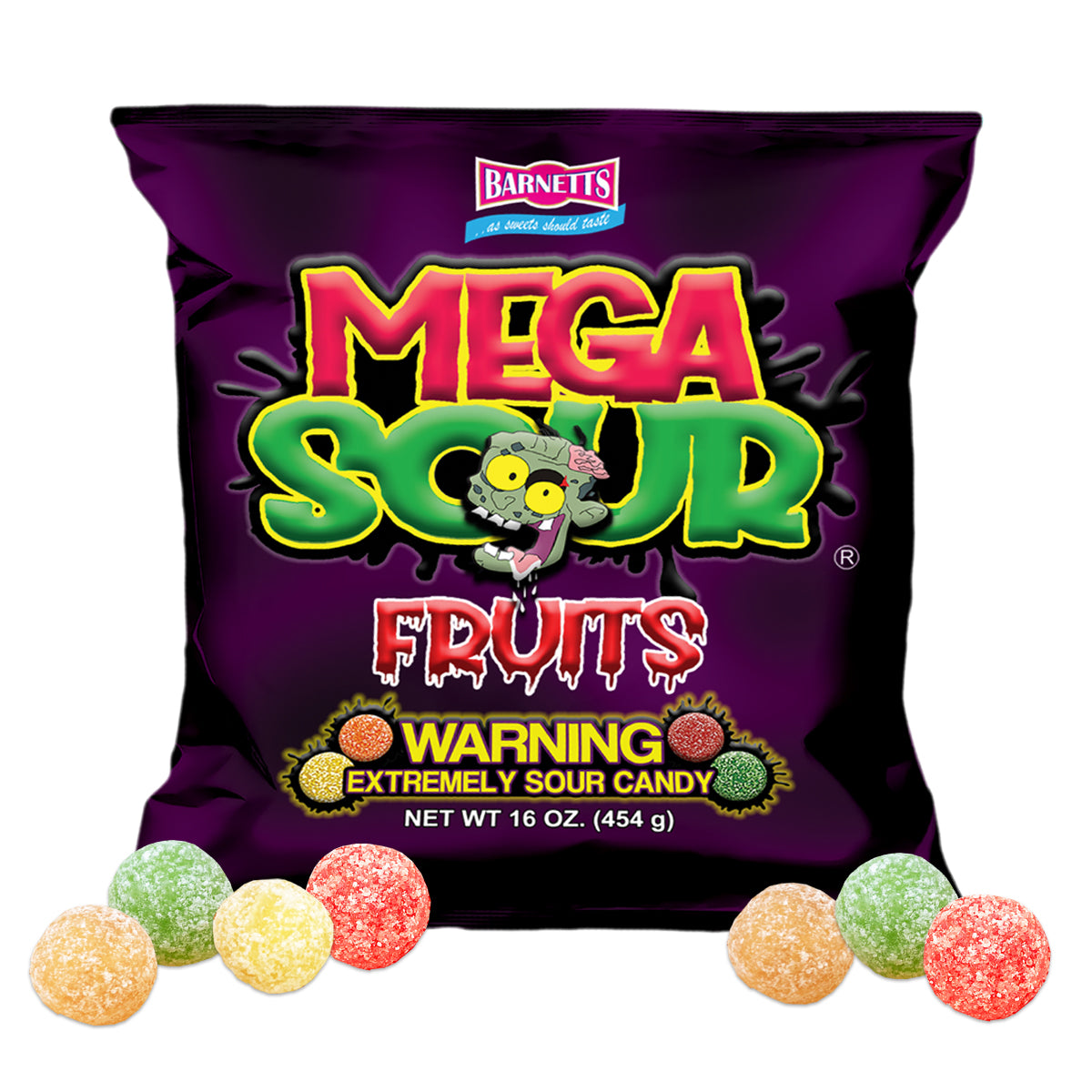 Barnett Sweets Mega Sour Candy Fruits 454g (1Lb - Box of 6)