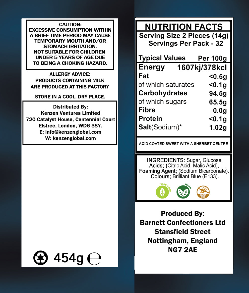 Barnett Sweets Mega Sour Candy Raspberry 454g (1Lb - Box of 6)