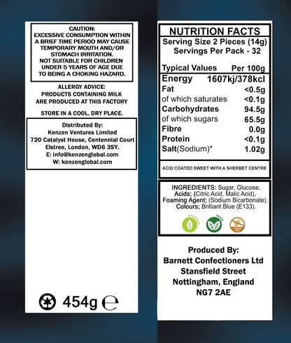 Barnett Sweets Mega Sour Candy Raspberry 454g (1Lb - Box of 6)